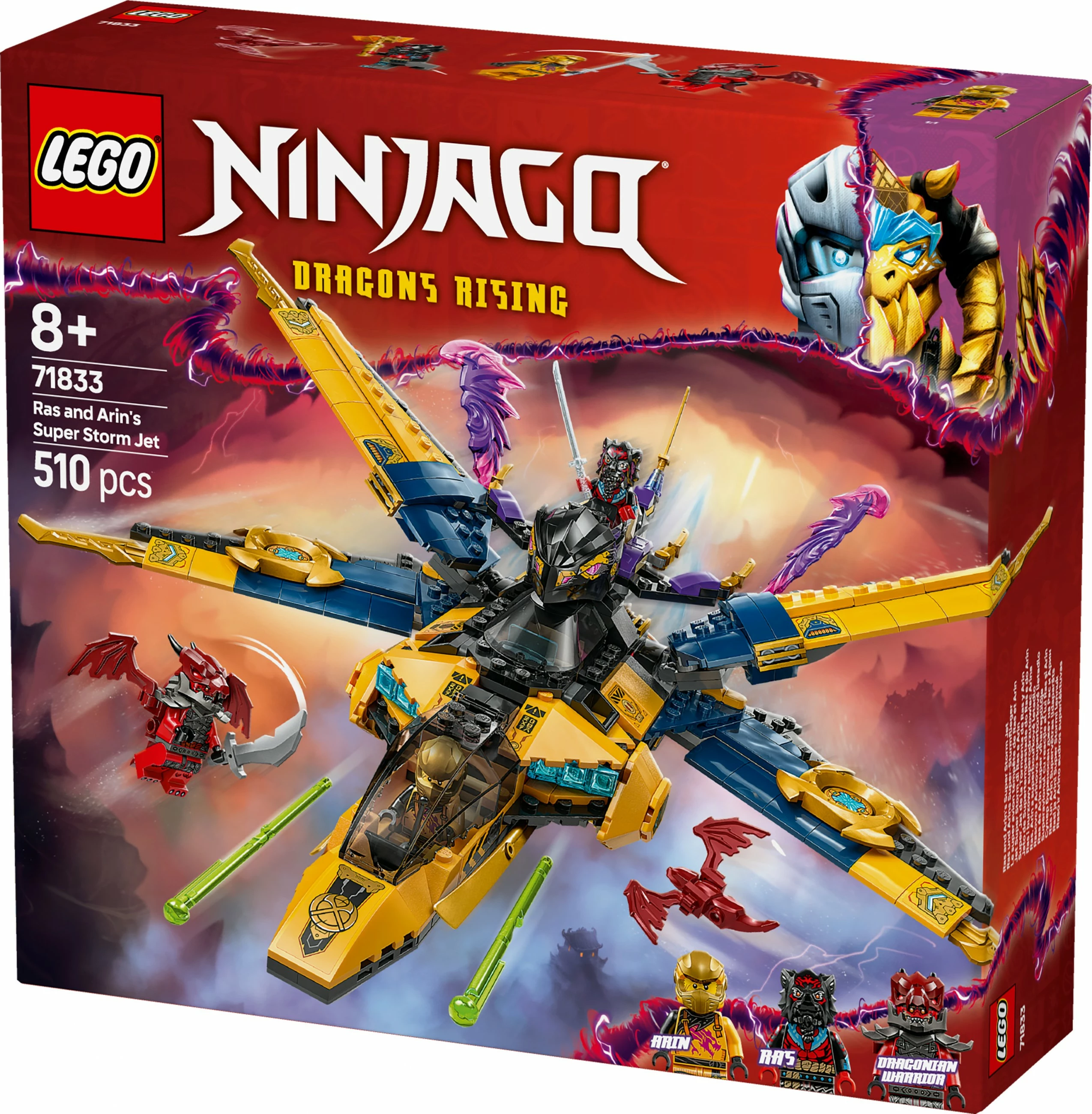 Set ndërtimi LEGO Ninjago 71833 Ras & Arin Super Storm Jet, 510 pjesë, multikolor