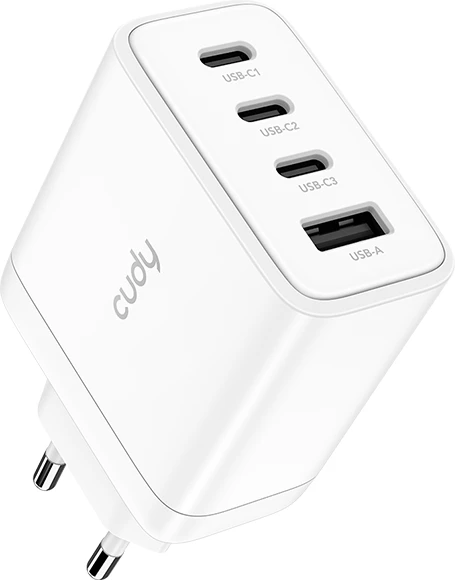Karikues GaN 65W me 4 porta, 3x USB-C, 1x USB-A, i bardhë