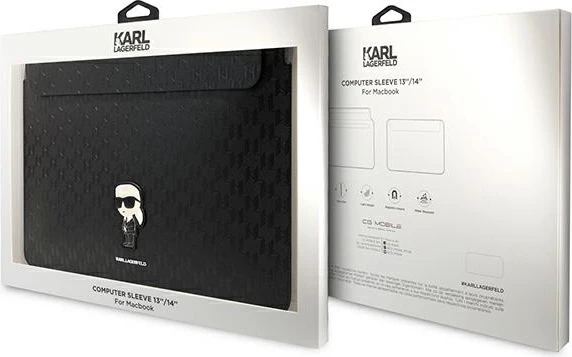 Mbështjellës laptopi Karl Lagerfeld Saffiano Monogram Ikonik, 14", i zi