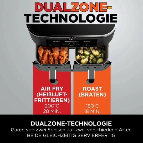 Furrë me ajër Ninja Foodi AF200EU, 7.6L, 2 shporta, 2400W, e zezë