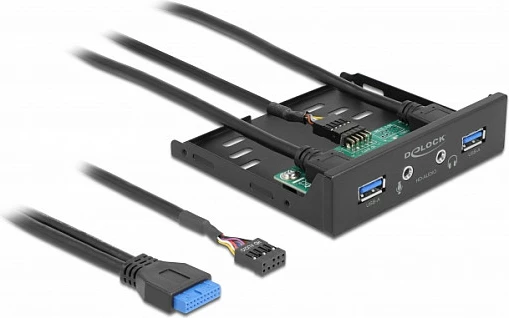 Panel përparmë DeLOCK 3.5", 2x USB 3.2 Gen 1 Type-A + HD-Audio, i zi