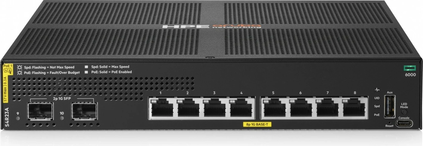Switch Aruba Networking CX 6000 S4R23A, 10x Gigabit, 8x PoE Class 4, 2x SFP, 67W, rackmount, i zi