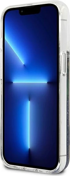 Mbështjellës Guess Flower Liquid Glitter për iPhone 13 mini 5.4", i fortë, Blu
