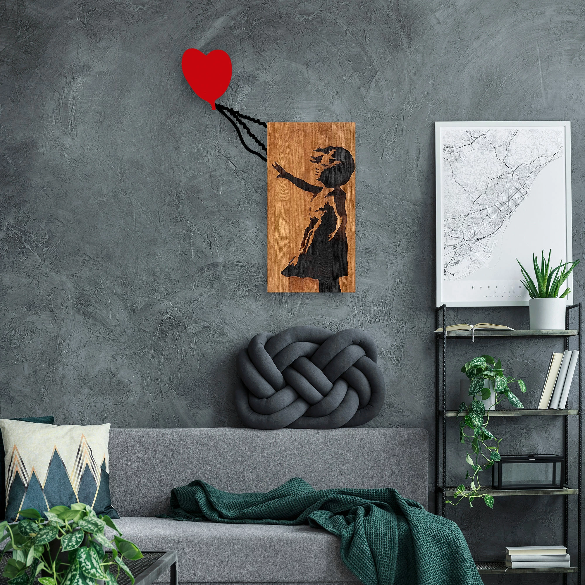 Aksesor dekorativ prej druri për mur, Wallity Banksy - 15, ngjyrë arre dhe e zezë, 83x60cm