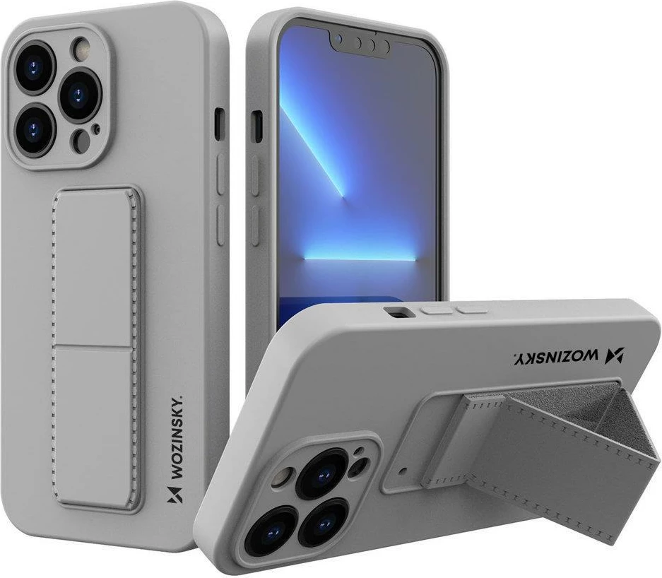 Mbështjellës Wozinsky Kickstand Case për iPhone 13, silikon, gri