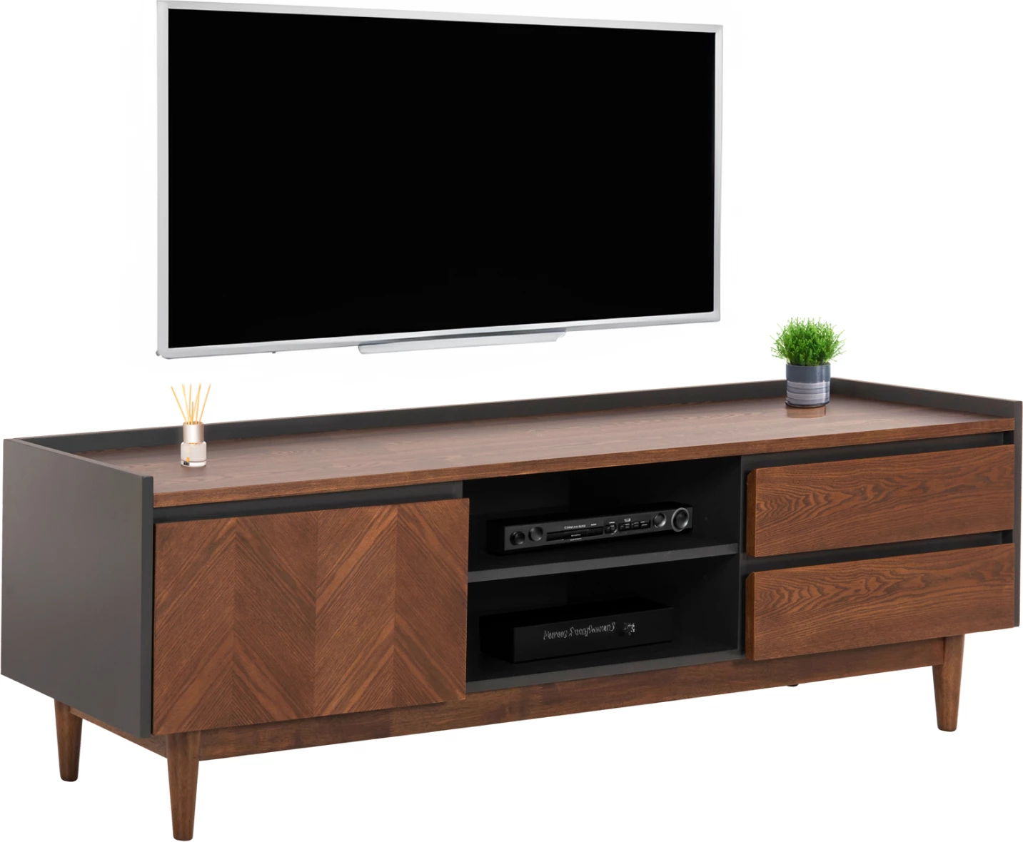 Dollap TV VEEN MDF me finiturë arre, ngjyrë arre dhe gri e errët, 170x40x50 cm