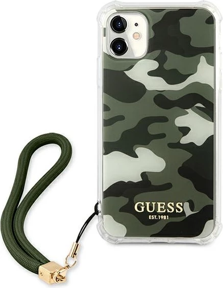 Mbështjellës Guess GUHCN61KSARKA për iPhone 11/XR, Camo, Jeshil
