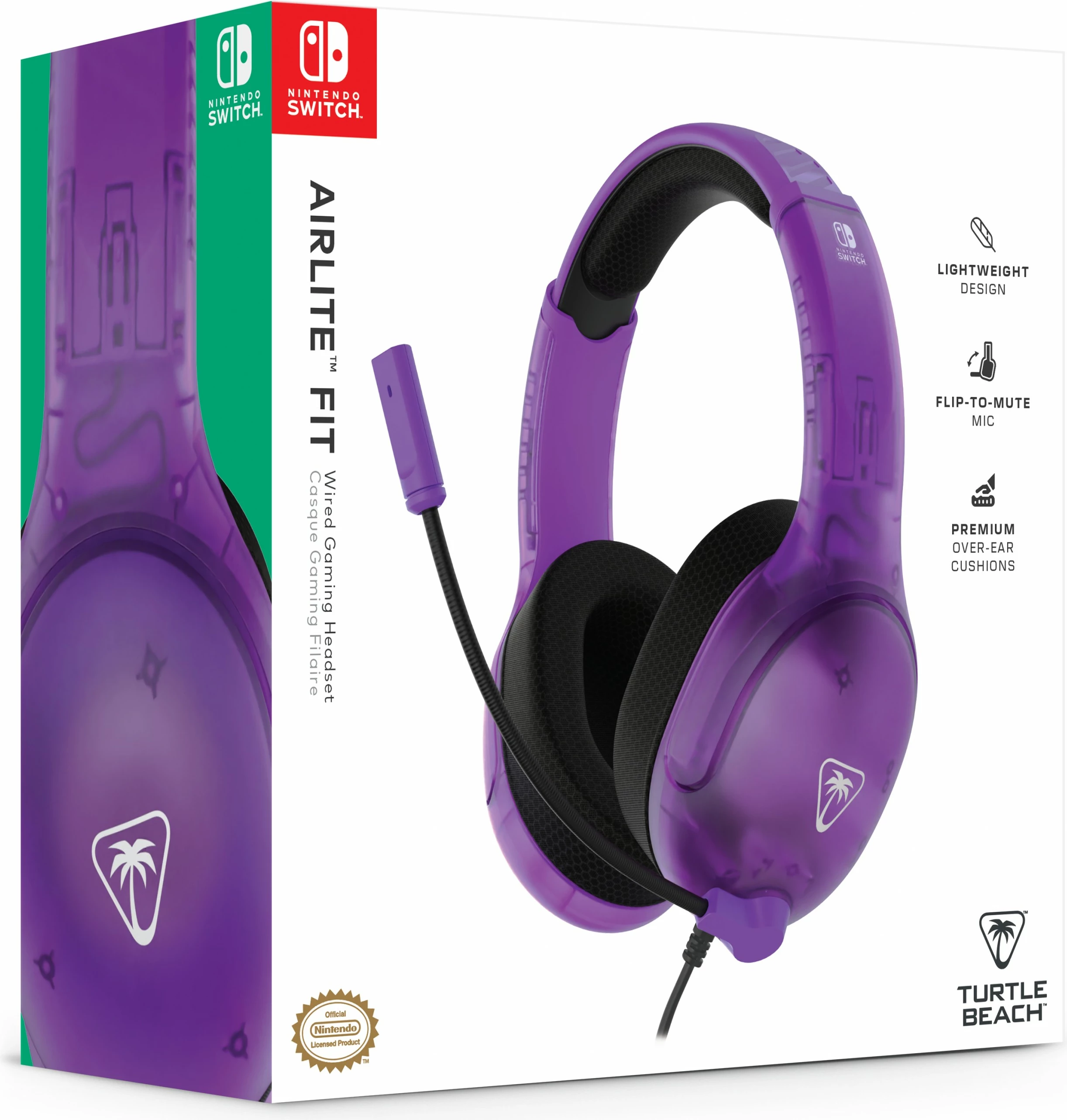 Kufje Turtle Beach Airlite Fit NS Ghost Lila, me mikrofon, për gaming, 3.5mm, e zezë/vjollcë