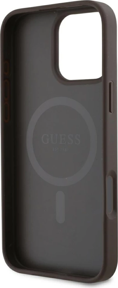 Mbështjellës Guess 4G Small Classic MagSafe për iPhone 16 Pro, Kafe