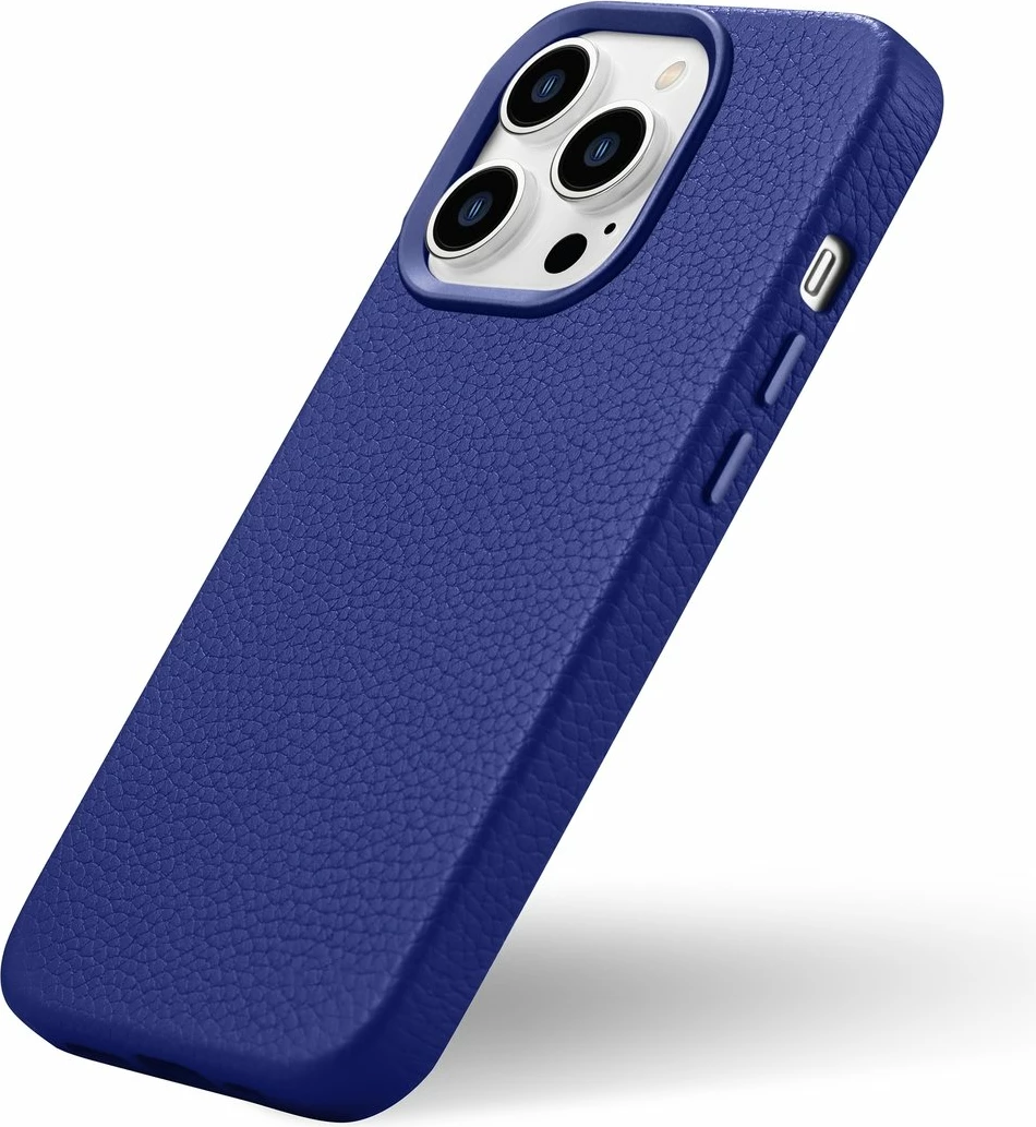 Mbështjellës iCarer Litchi Premium për iPhone 14 Pro Max, lëkurë natyrale, MagSafe, Kaltër