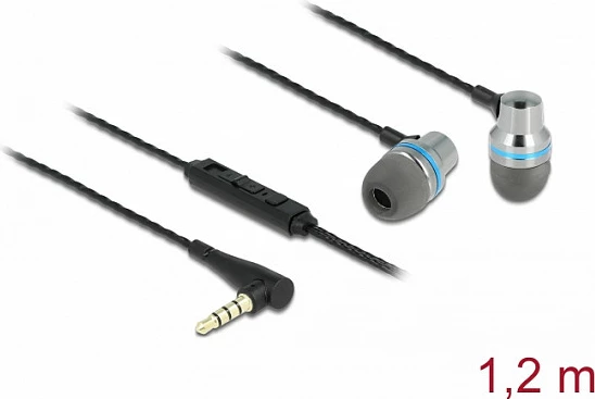 Kufje in-ear DeLOCK, 3.5mm 4-pin, me mikrofon dhe kontroll volumit, 1.2m, gri