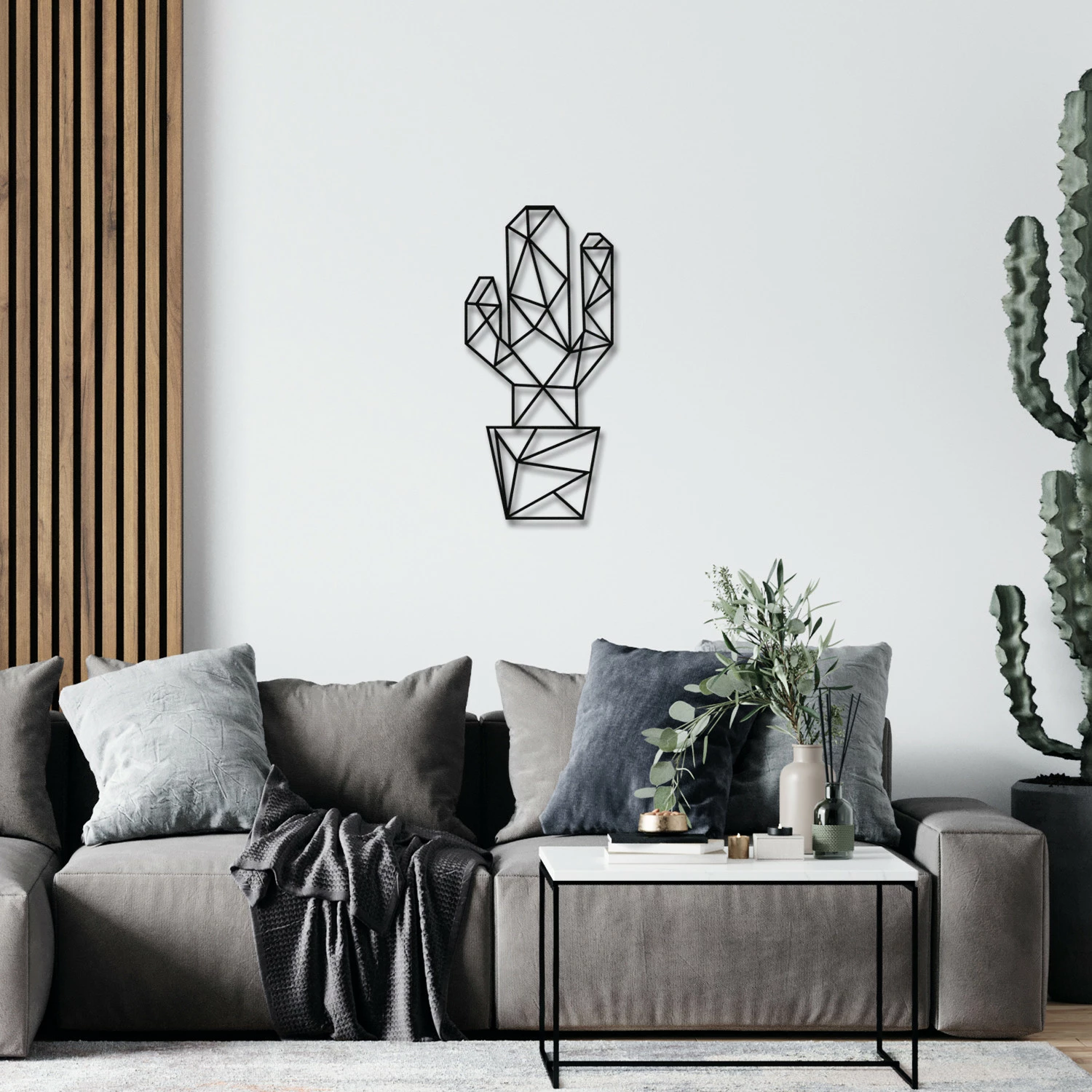 Dekor metalik për mur, kaktus, Wallity, ngjyrë e zezë, 26x55cm