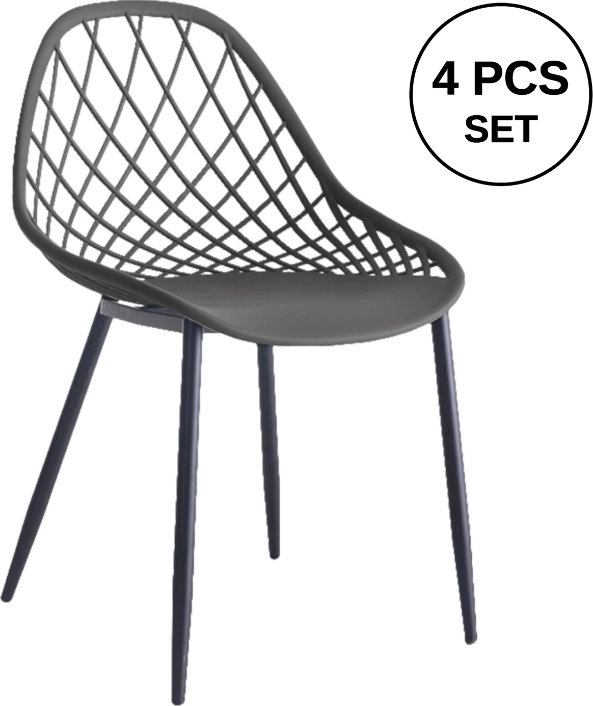 Karrige polipropileni FH9524.10 ngjyrë gri me këmbë metalike të zeza 52x53x82H cm, set prej 4 copë