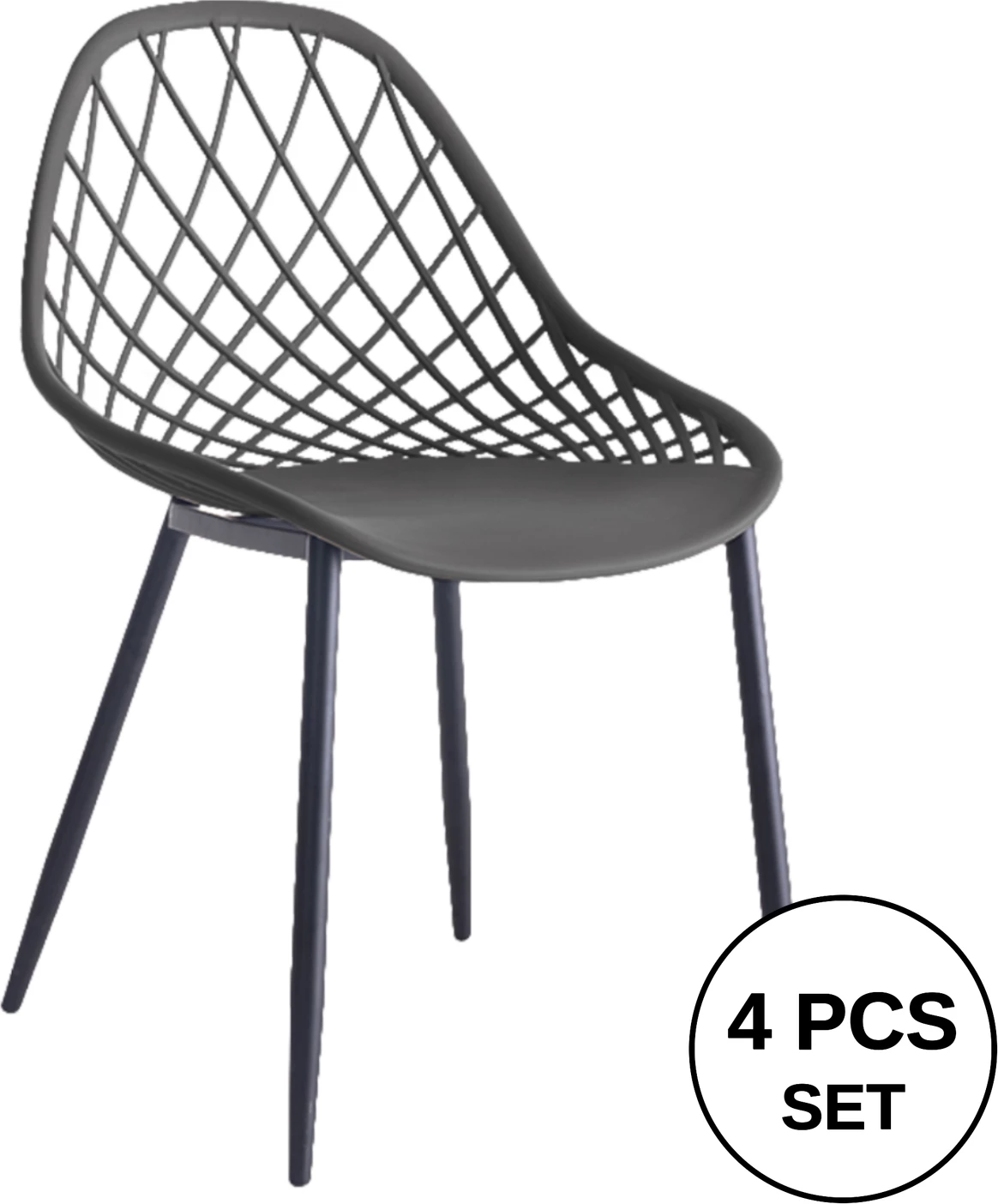 Karrige polipropileni FH9524.10 ngjyrë gri me këmbë metalike të zeza 52x53x82H cm, set prej 4 copë