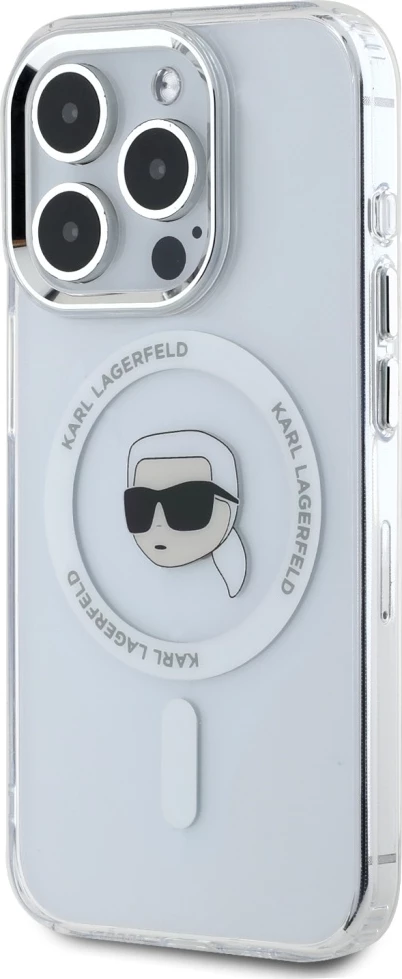Mbështjellës Karl Lagerfeld IML Metal Karl Head MagSafe për iPhone 15 Pro Max, Bardhë