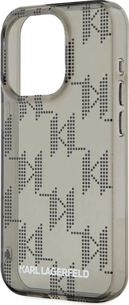 Mbështjellës Karl Lagerfeld IML Mono KL Pattern & Cord për iPhone 15 Pro, i zi