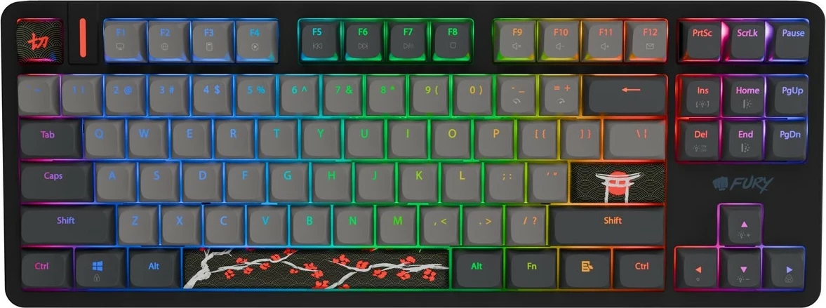 Tastierë gaming Fury Kanabo K6, TKL 80%, US QWERTY, USB-C, RGB, switcha magnetik Gateron Magnetic Orange, zi-gri