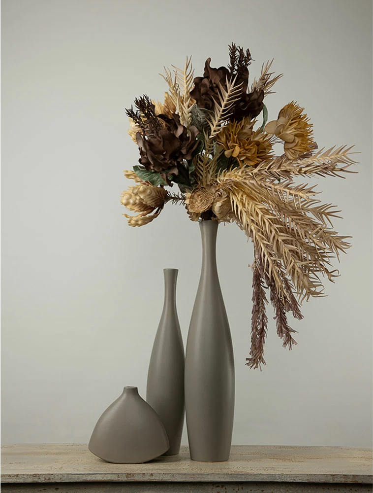 Vazo LEI, qeramike, ngjyrë gri matte, 14x14x60 cm