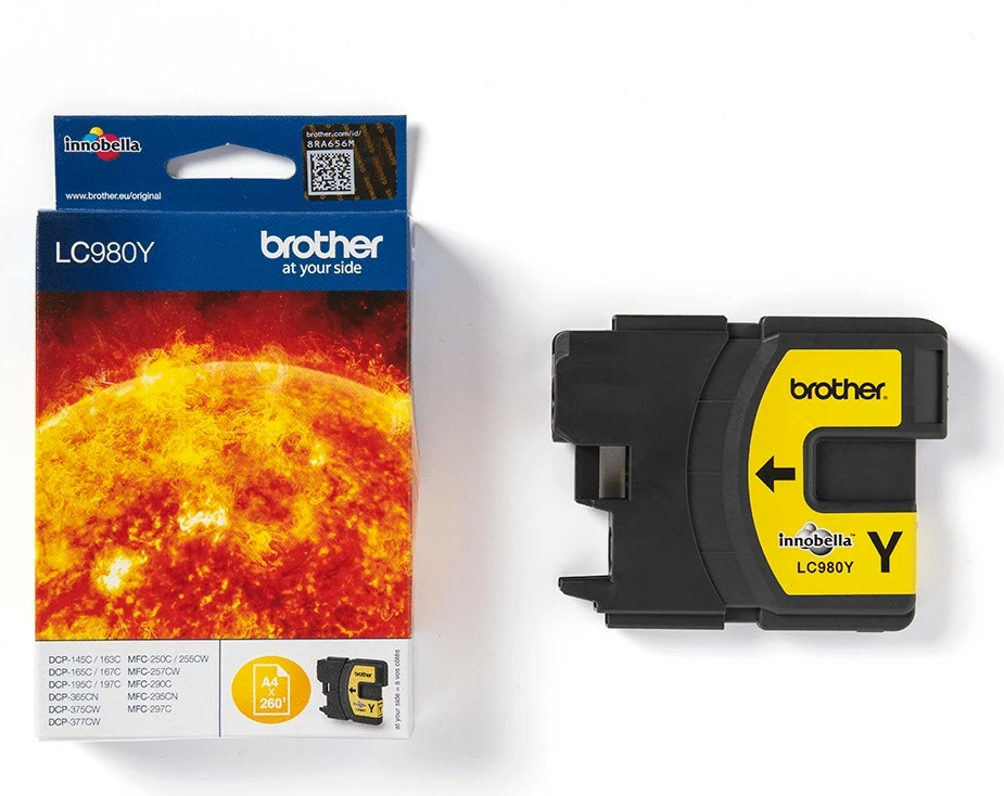 Kasetë ngjyrë Brother LC980Y, 260 faqe, Ngjyrë Verdhë