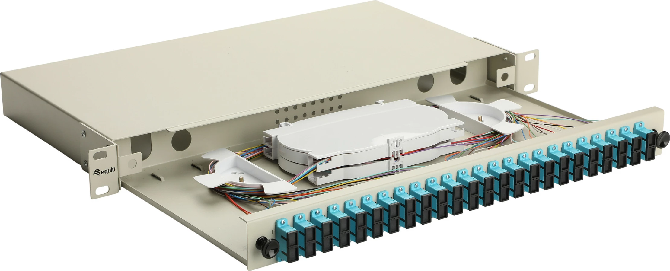 Panel spajllimi fibër optike EQUIP 337313, 24 porta SC Duplex OM3, 1U rack, gri
