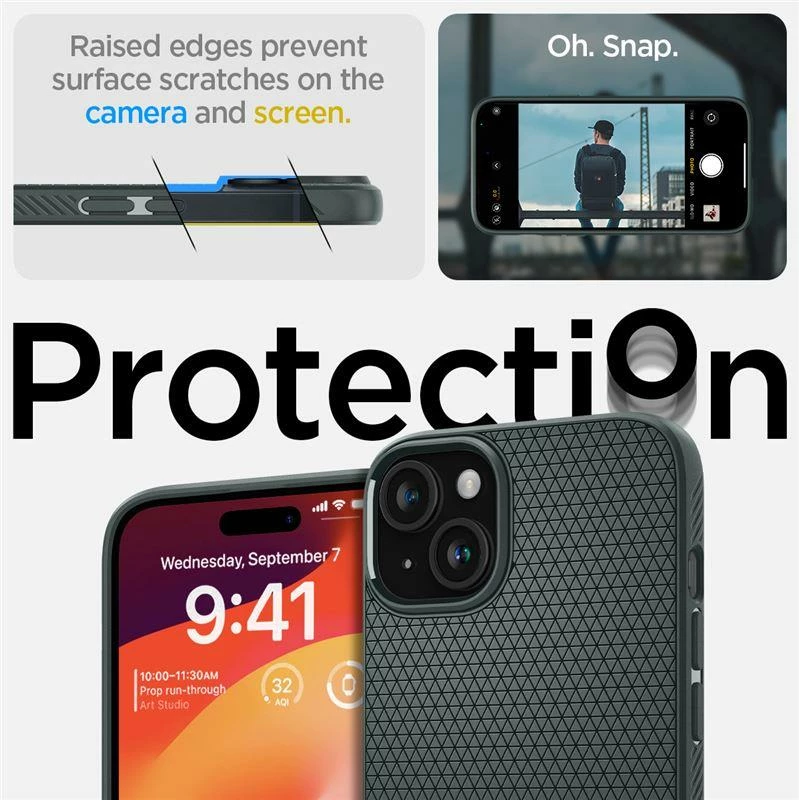 Mbështjellës Spigen Liquid Air për iPhone 15 Plus, Gjelbër e errët