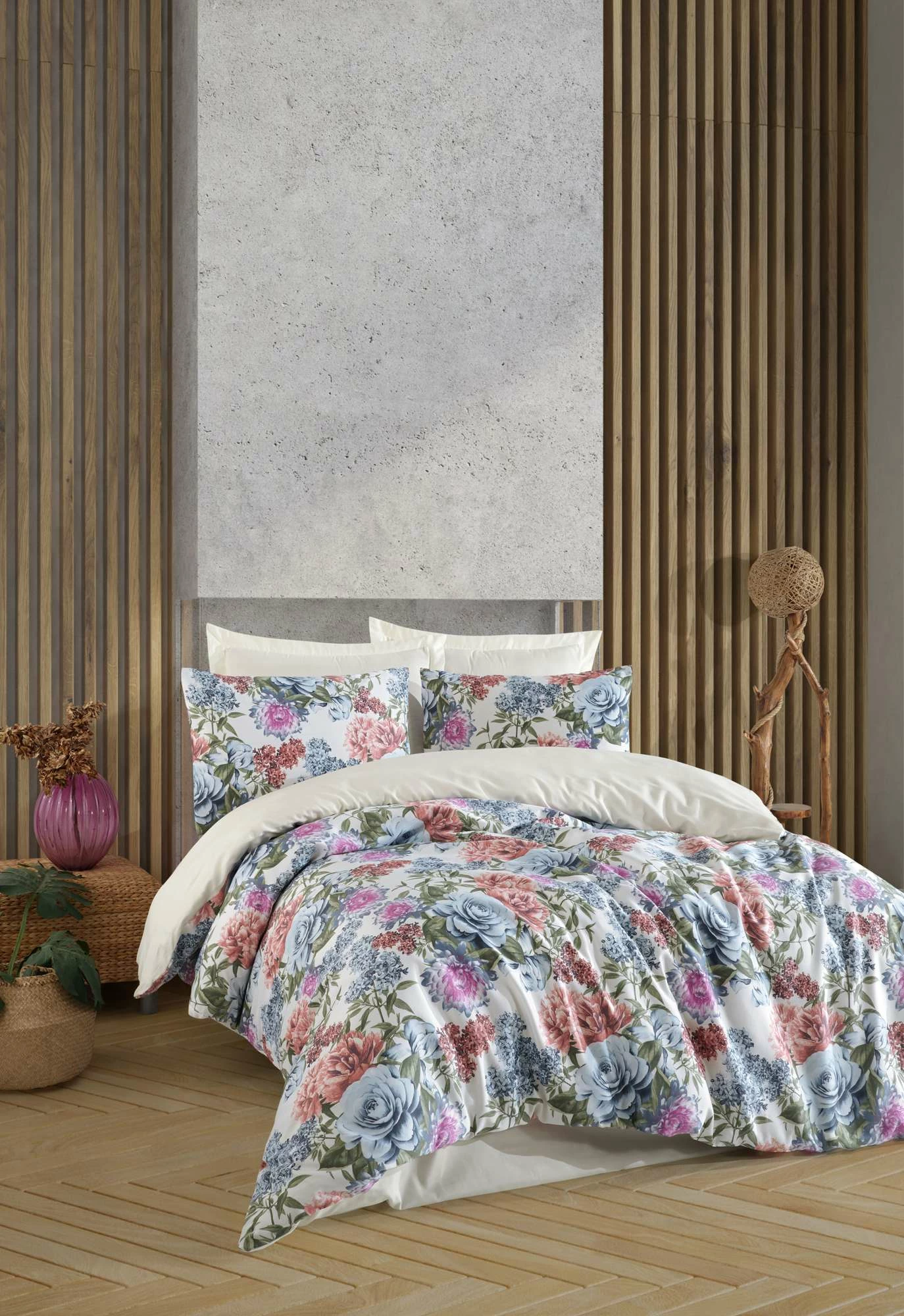 Set mbulesë jorgani njëpersonëshe satin, ngjyrë lotus-blu, L'essentiel