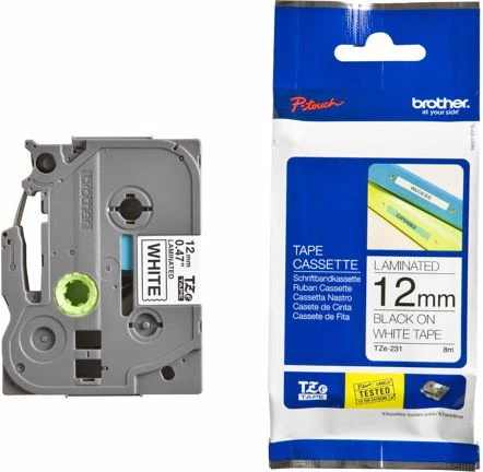 Kasetë shiriti etikete Brother P-touch TZe-N231 12mm 8m, zi në bardhë