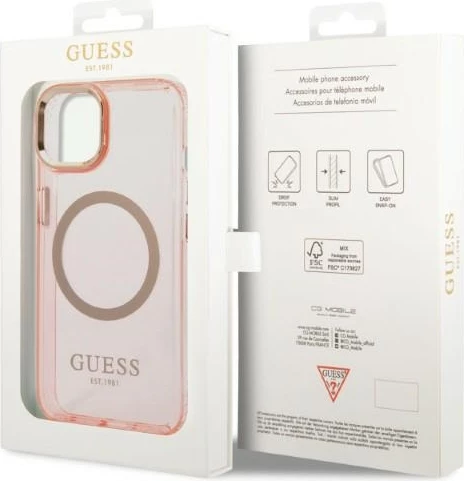 Mbështjellës Guess Gold Outline MagSafe për iPhone 14 6.1", rozë