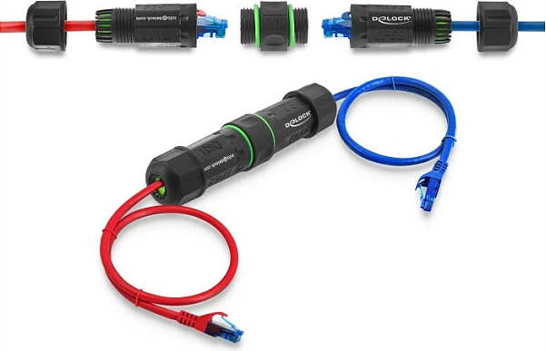 Konektor kablli rrjeti DeLOCK RJ45-RJ45 Cat.6, IP68, M16, i zi