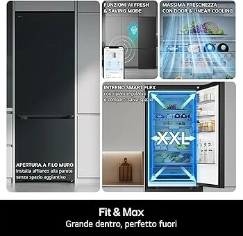 Frigorifer LG Combo Fit & Max 60 Cm | Klasa D, 333 L | Inverter AI, Wi-Fi, Ftohje e Derës, Total No Frost | E Zezë Mat - GBBSJ10DEP