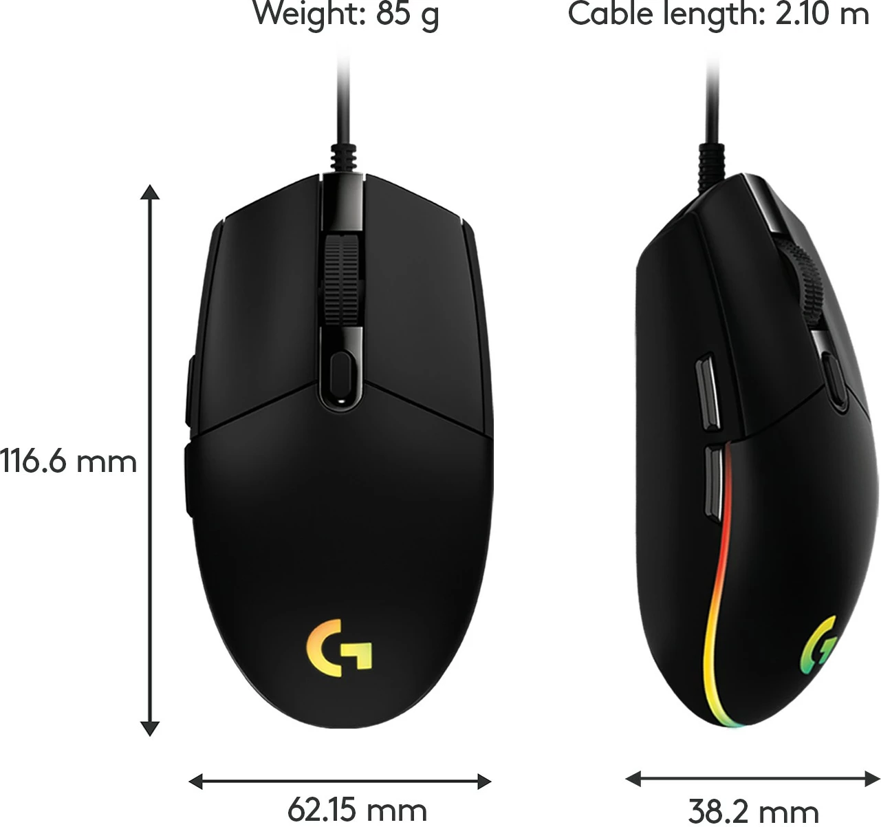 Maus Logitech G G203 LIGHTSYNC, USB Type-A, 8000 DPI, 1 ms, Ngjyrë e zezë