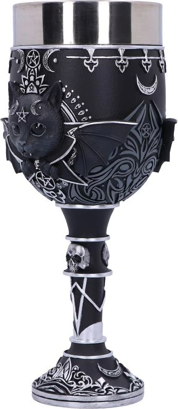 Kupë goblet NEMESIS NOW Malpuss 19.5 cm, rezinë me insert inox, e zezë