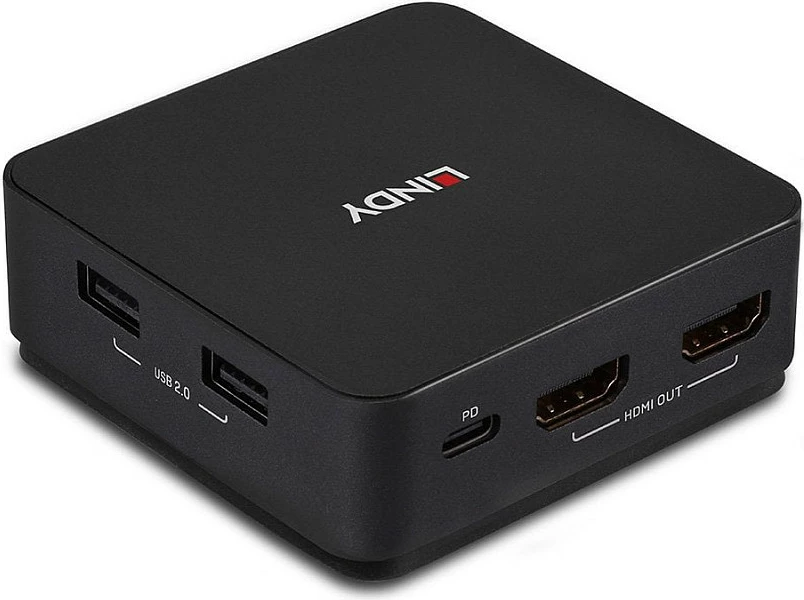Switch KVM Lindy 2-Port USB-C, Dual HDMI 4K60, USB PD 100W, Gri