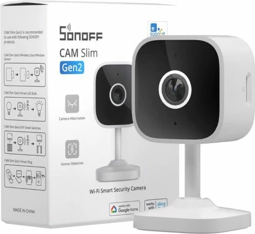 Kamerë sigurie e brendshme Wi-Fi SONOFF CAM-S2 1080P Full HD, zbulim personi AI, night vision, audio dy-drejtimëshe, TF deri 128GB, e bardhë