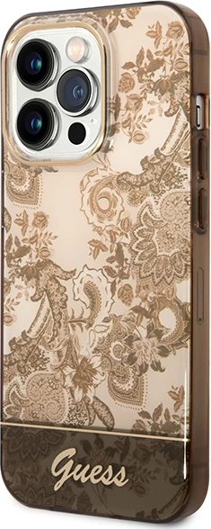 Mbështjellës Guess GUHCP14LHGPLHC për iPhone 14 Pro 6.1", Porcelain Collection, okër