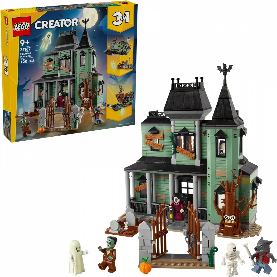 Set ndërtimi LEGO Creator 3-in-1 31167 Haunted Residence, 736 pjesë, me minifigura