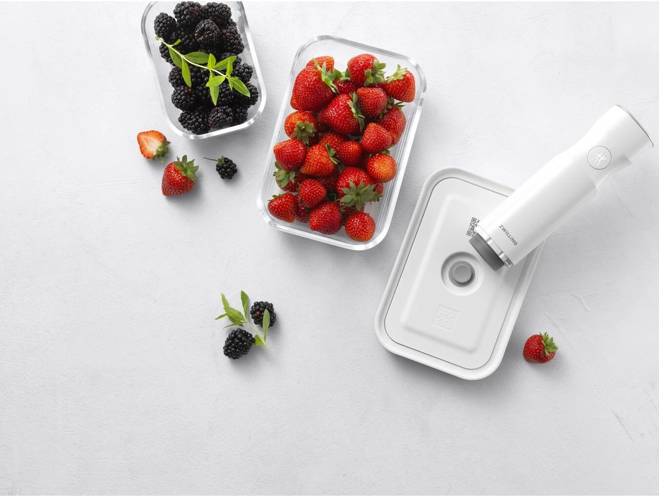 Set kuti ushqimi Zwilling FRESH & SAVE, 3 copë, qelq, kapak plastik, 350ml/750ml/1600ml, gri/transparente