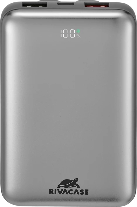 Power bank RIVACASE VA2611 10,000 mAh 30W, LCD, kabllo Type-C + Lightning, gri