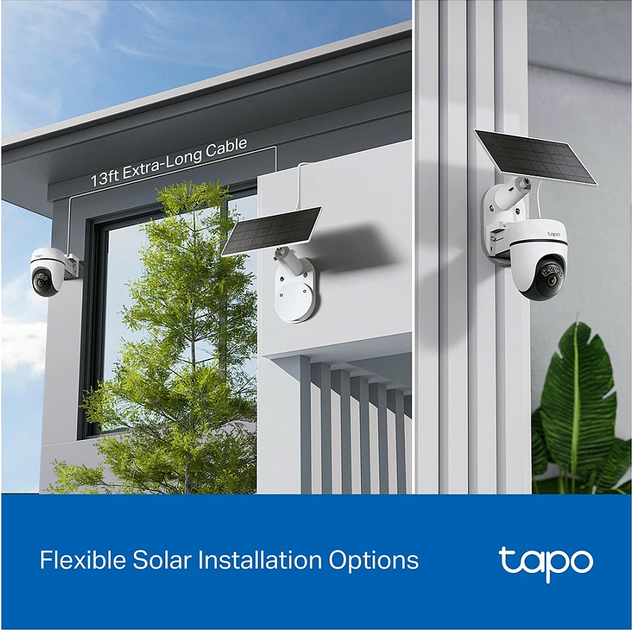 Kamerë sigurie IP TP-Link Tapo C610 KIT, 2304x1296, Wi‑Fi/LAN, PTZ, me panel diellor, e bardhë