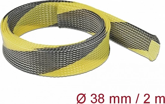 Tub rrjetë i zgjerueshëm për kabllo DeLOCK, 2 m x 38 mm, poliester, zi/verdhë
