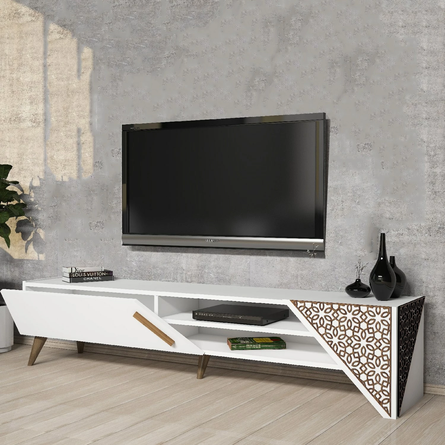 Komodë TV Skye Decor, Beril 2, e bardhë