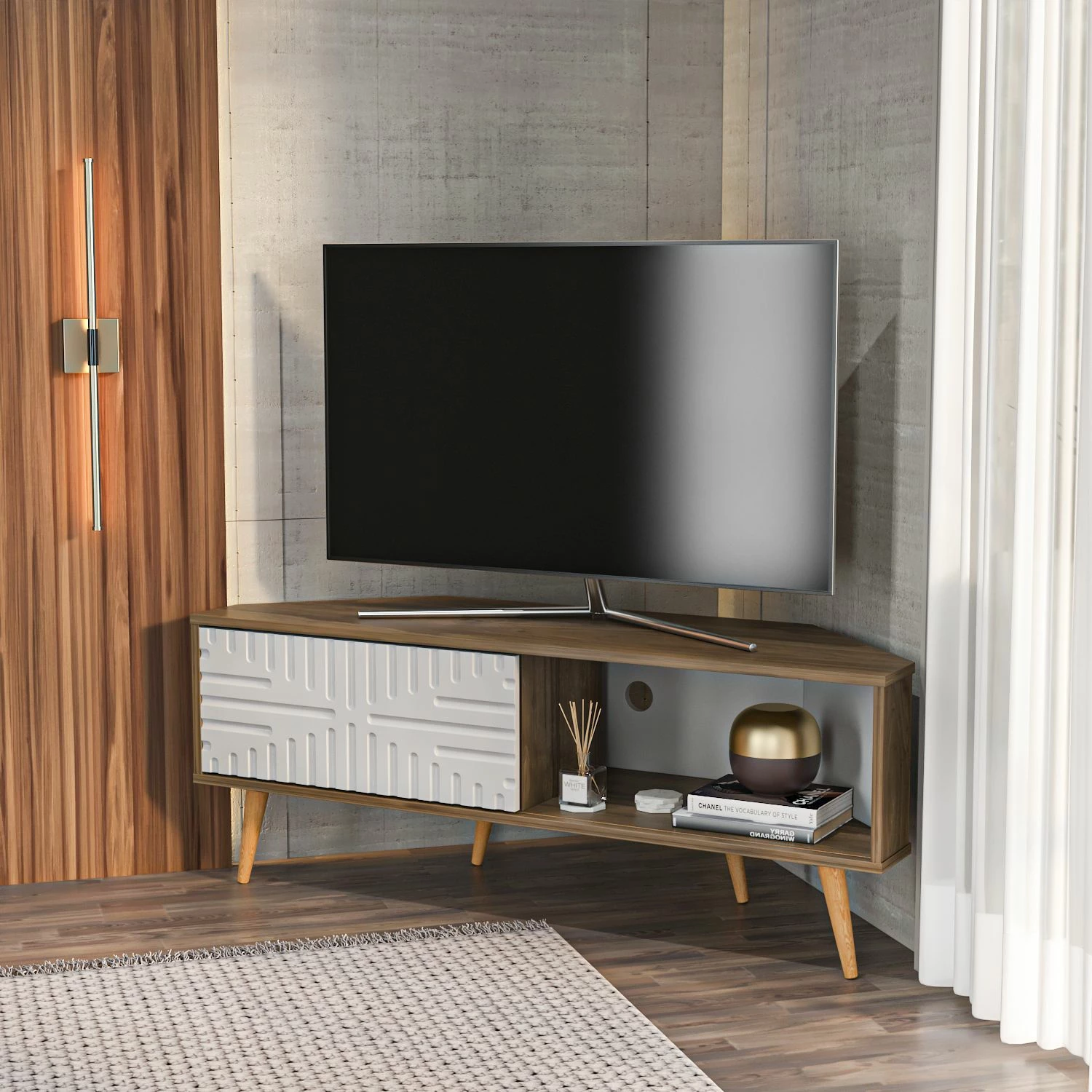 Komodë TV Skye Decor, ngjyrë arre dhe e bardhë, Mora