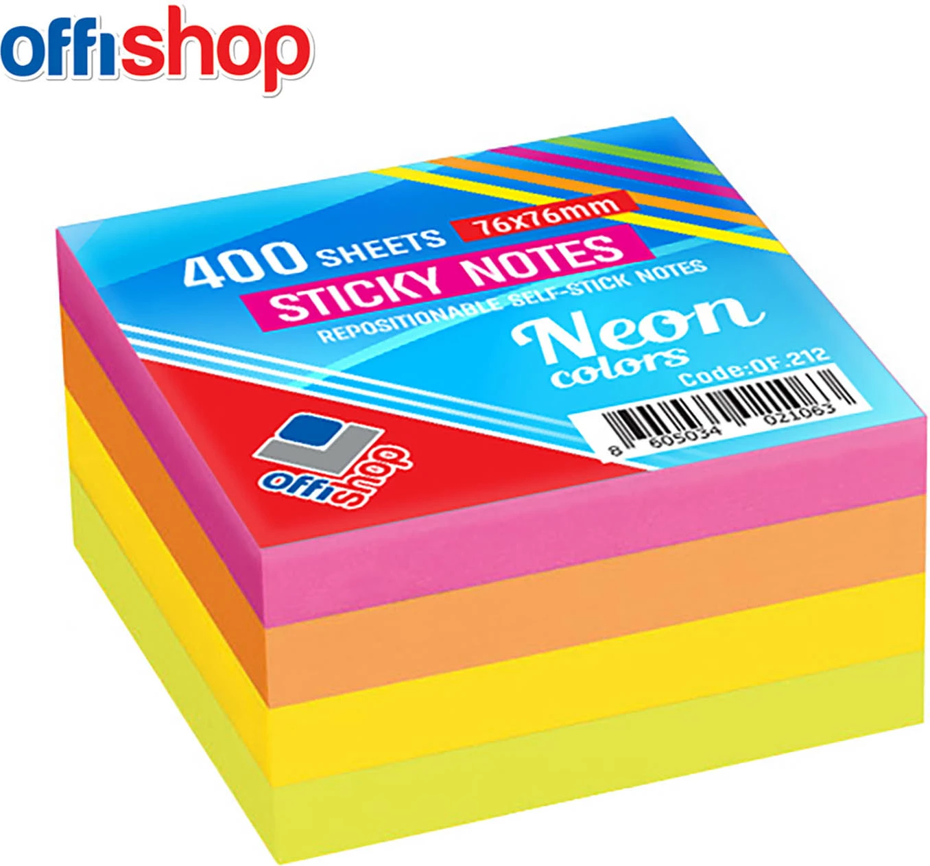 OSH POSTIT 75X75 400F NEON MIX 1/4 OF212