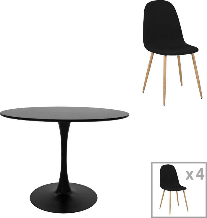 Tavolinë me karrige Bella-Balou, set 5 copë, MDF, ngjyrë e zezë, D120x73cm