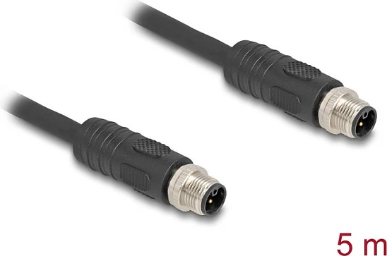 Kabllo sensori M12 DeLOCK 80517, 5 m, RST L-coded, Male/Male, 12 A 63 V, e zezë