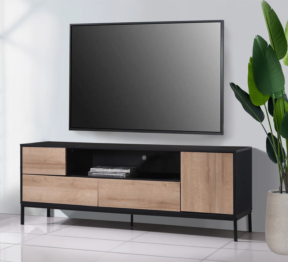 Komodë TV Blackbird, ngjyrë lisi Riviera dhe e zezë, 160x40.5x58 cm