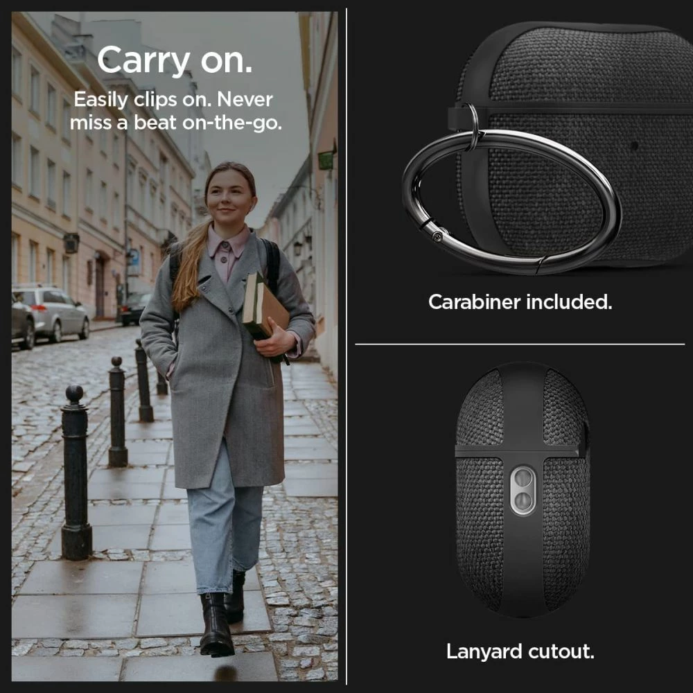 Mbështjellës Spigen Urban Fit për AirPods Pro/Pro 2, me unazë, Zi