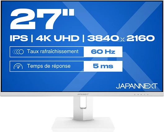 Monitor JAPANNEXT JN-IPS270UHD60F-C65W-HSP-W, 27", IPS, 4K UHD, 60Hz, USB-C 65W, i bardhë