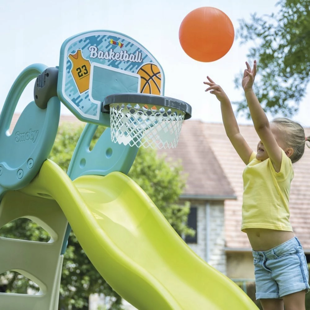 Kosh basketbolli Smoby 820700, për fëmijë 3+, montim në slajd ose mur, 42x54x54 cm, turkiz/gri