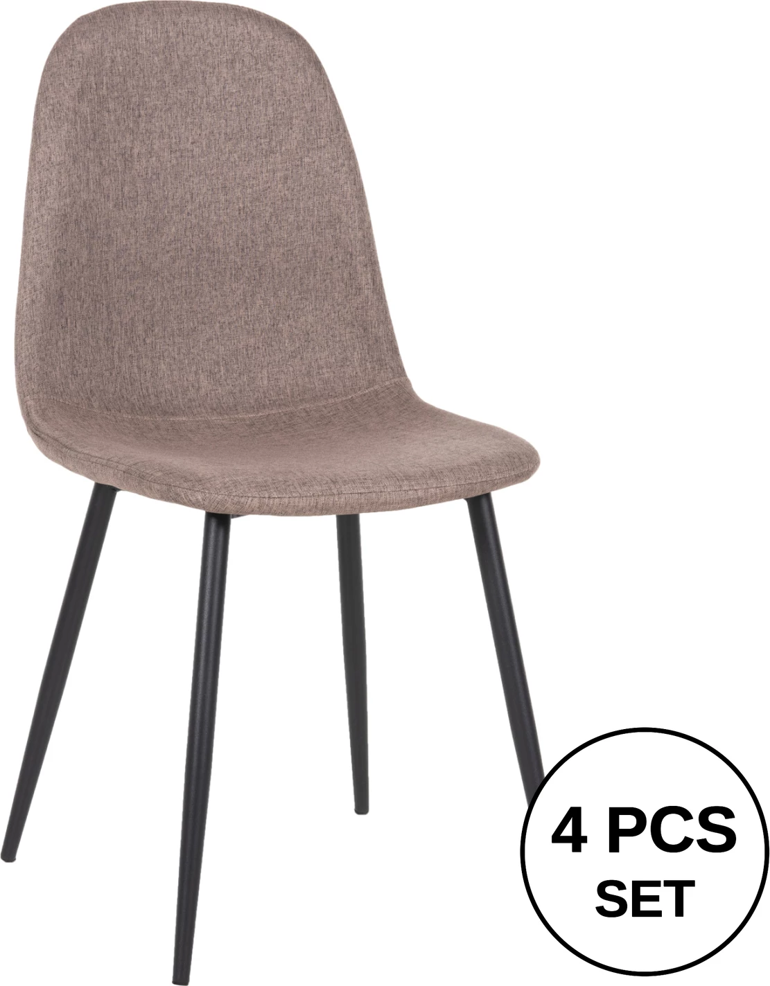 Karrige për ngrënie LEONARDO FH00100.28, pëlhurë bezhë e errët & këmbë metalike të zeza, 42x49.5x89H cm., set prej 4 copë